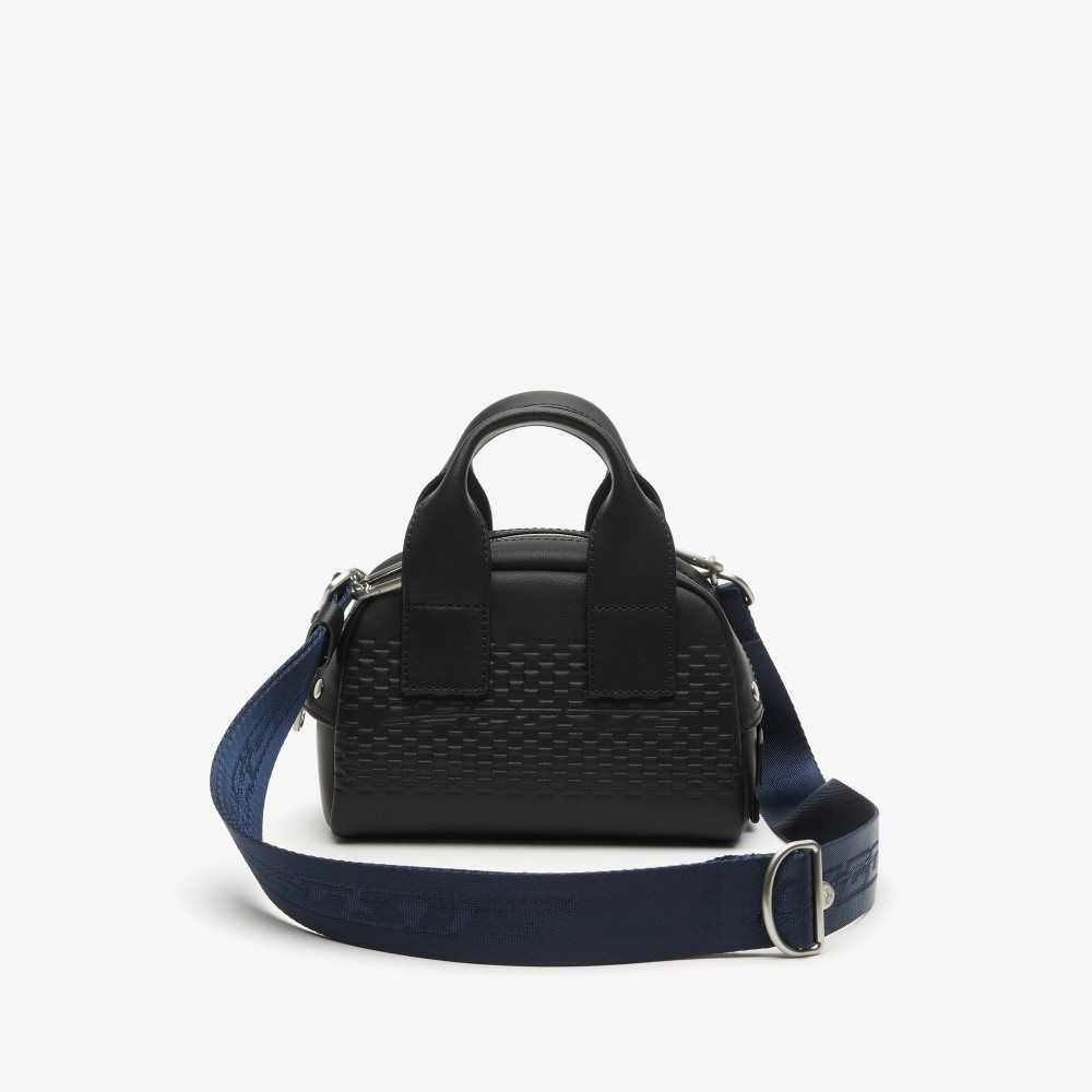 Lacoste Mini Bowling Bag in Split Calfskin Leather Noir Bleu Nuit | UPMA-90621