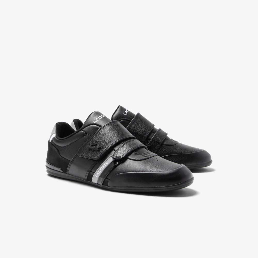 Lacoste Misano Strap Leather Sneakers Blk/Lt Gry | DYGW-51829