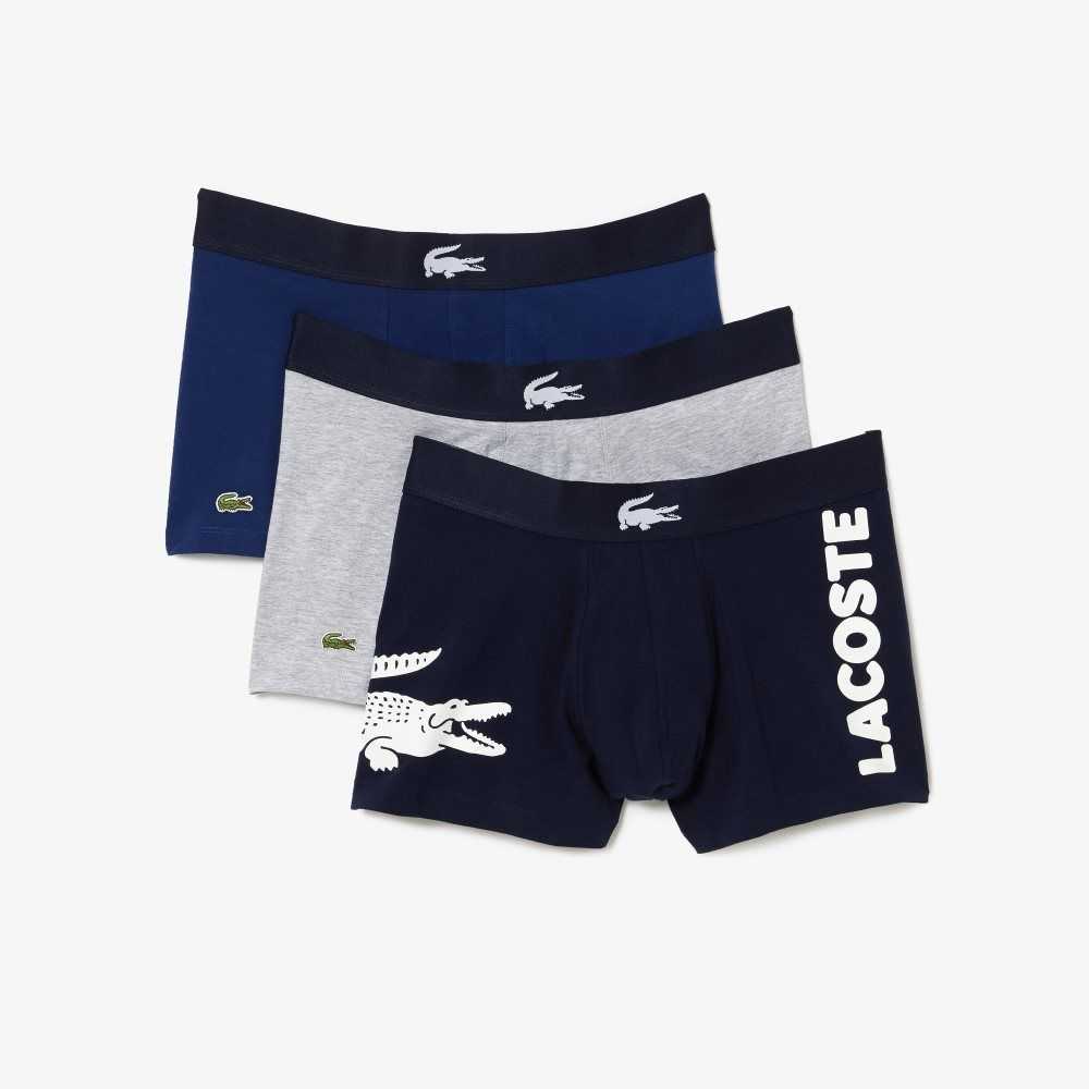 Lacoste Mismatched Stretch Cotton Trunk 3-Pack Navy Blue / White / Grey Chine / Navy Blue | RFWT-32568