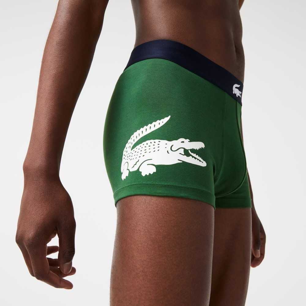 Lacoste Mismatched Stretch Cotton Trunk 3-Pack Green / Navy Blue / White | YSVU-76825