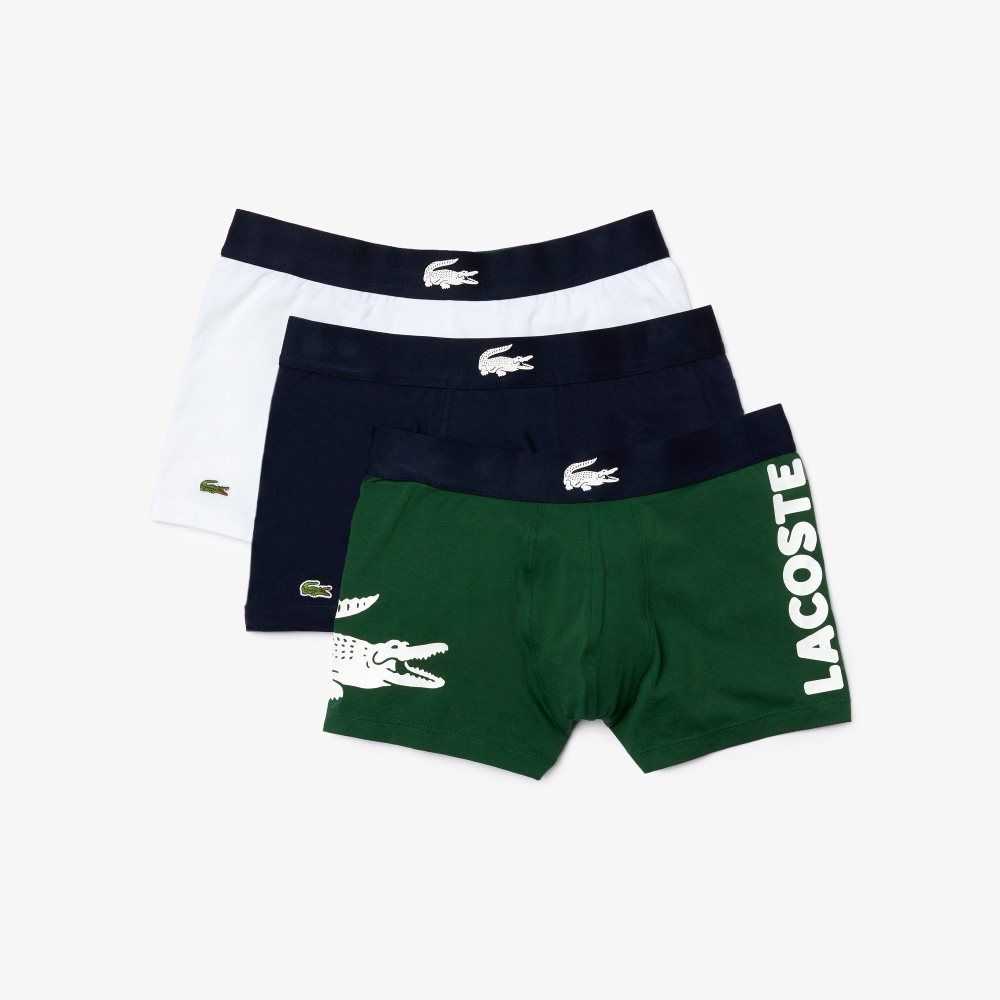 Lacoste Mismatched Stretch Cotton Trunk 3-Pack Green / Navy Blue / White | YSVU-76825