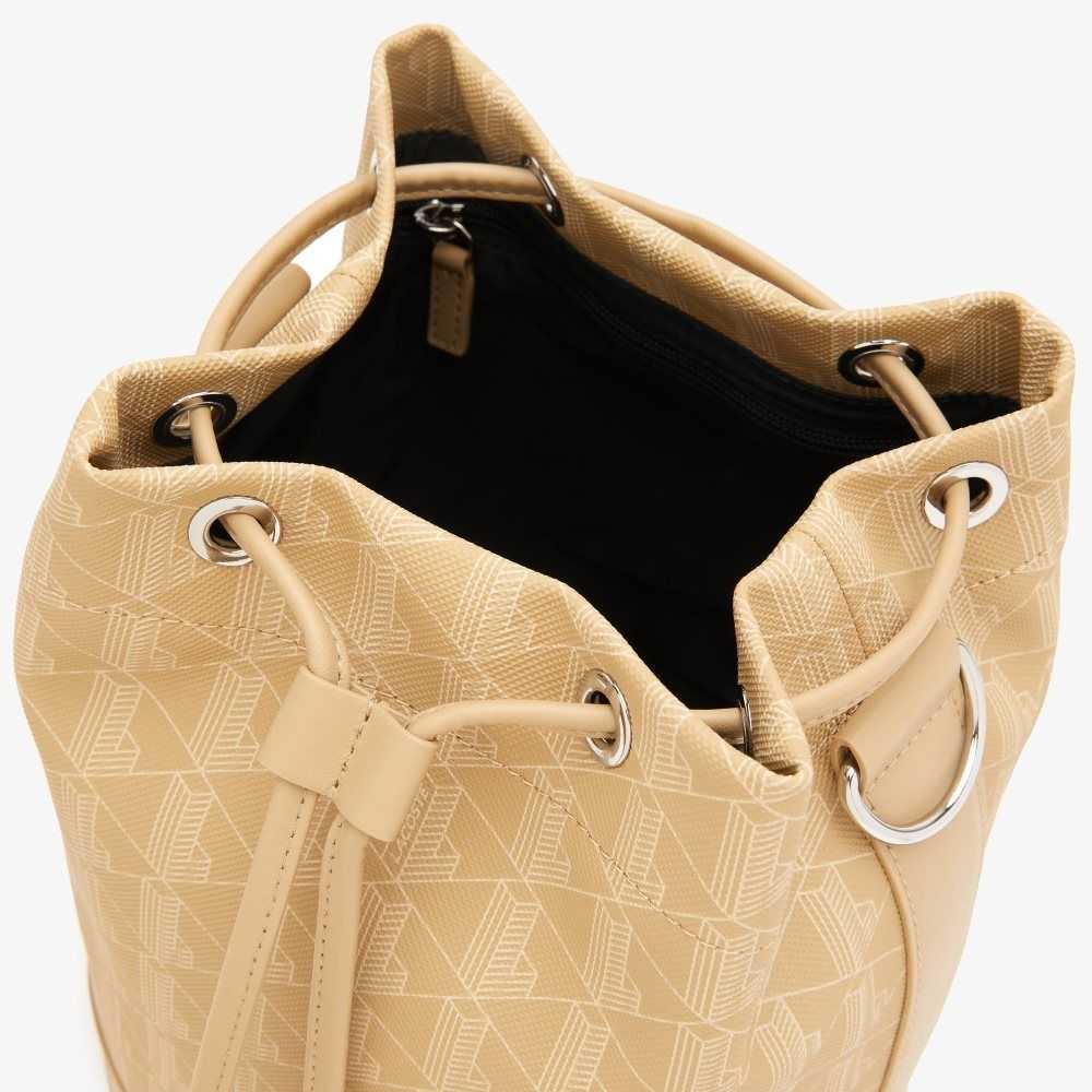 Lacoste Monogram Print Bucket Bag Viennois Beige | ZALC-83216