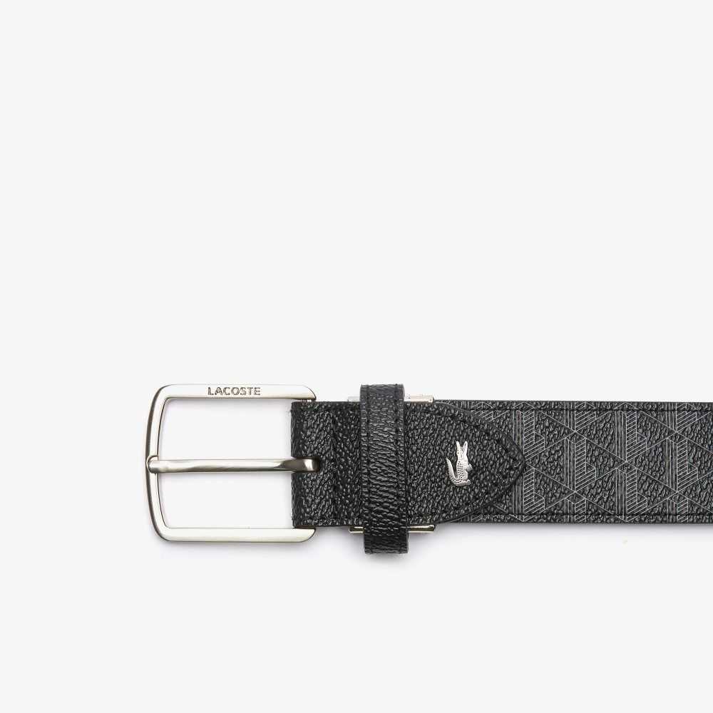 Lacoste Monogram Tongue Buckle Woven Belt Monogram Noir Gris | WPQE-18079