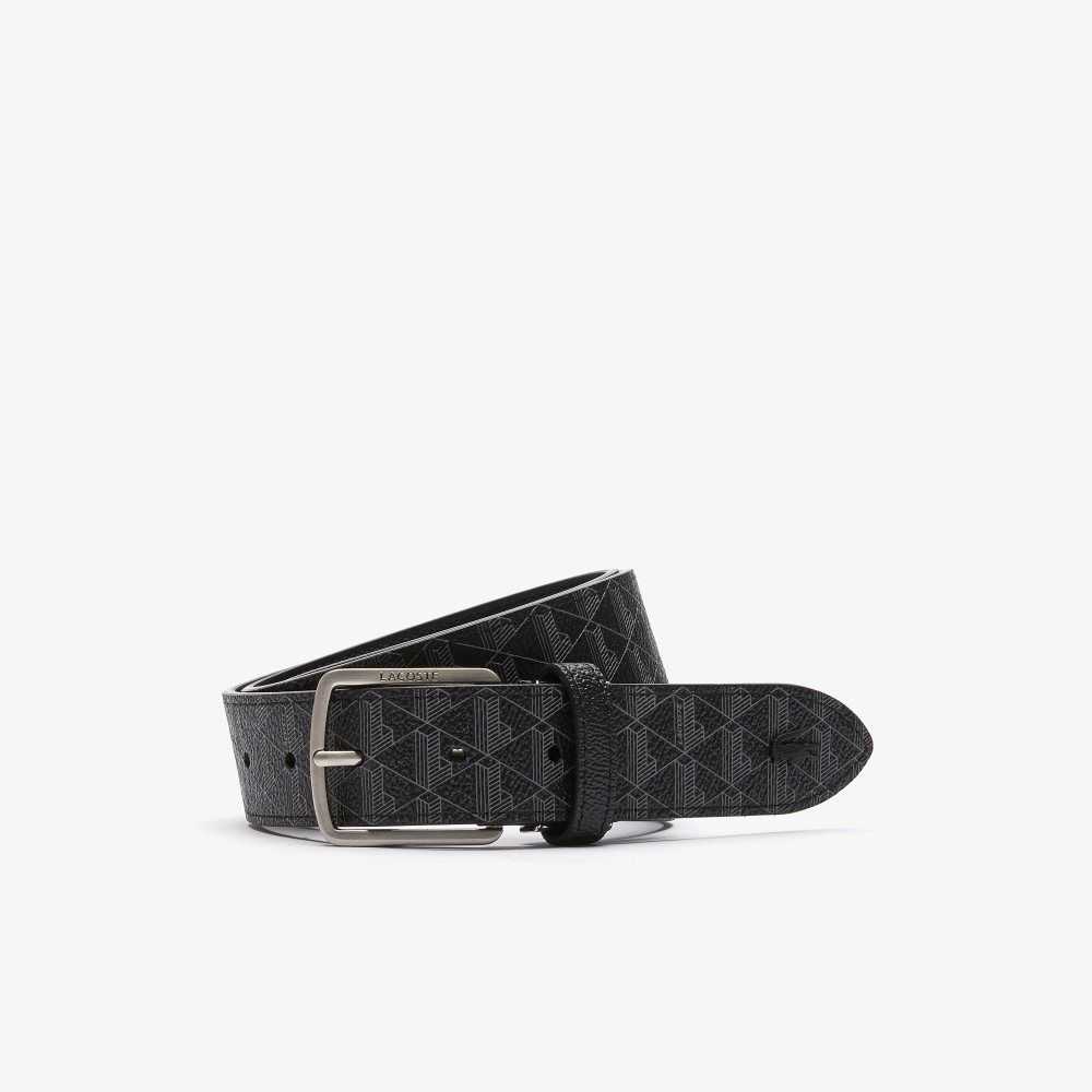 Lacoste Monogram Tongue Buckle Woven Belt Monogram Noir Gris | WPQE-18079