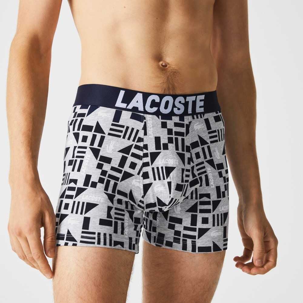 Lacoste Nautical Print Boxer Brief 3-Pack Grey Chine / Navy Blue / White | JFXG-35142