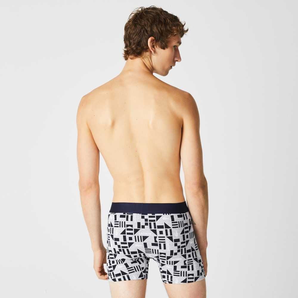 Lacoste Nautical Print Boxer Brief 3-Pack Grey Chine / Navy Blue / White | JFXG-35142