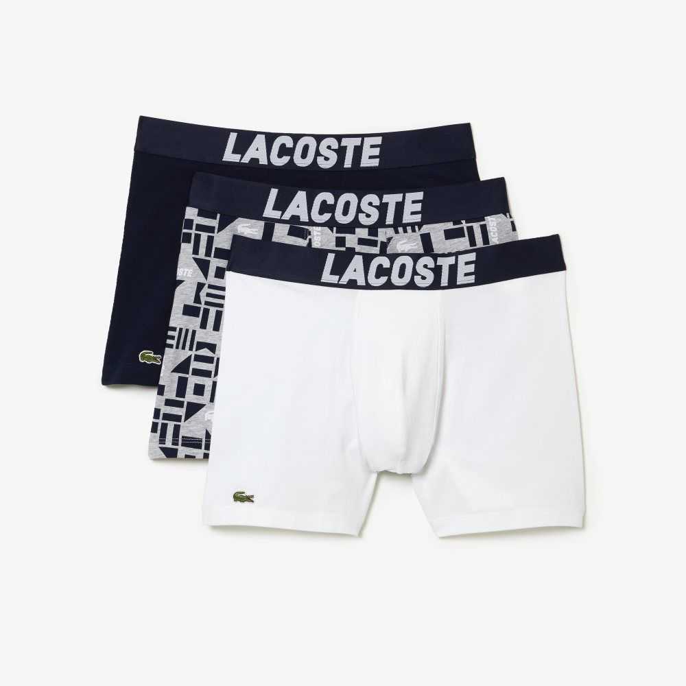 Lacoste Nautical Print Boxer Brief 3-Pack Grey Chine / Navy Blue / White | JFXG-35142