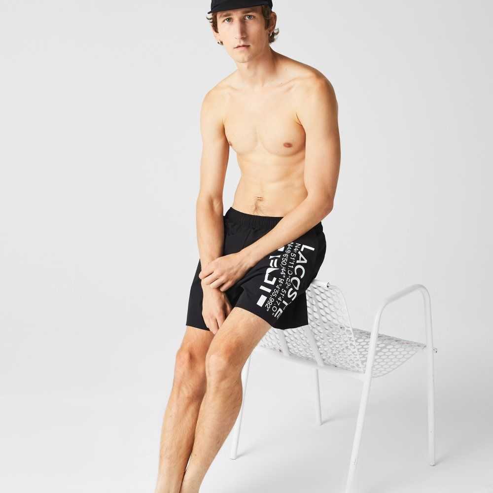Lacoste Nautical Print Swim Shorts Black / White | AURP-40829