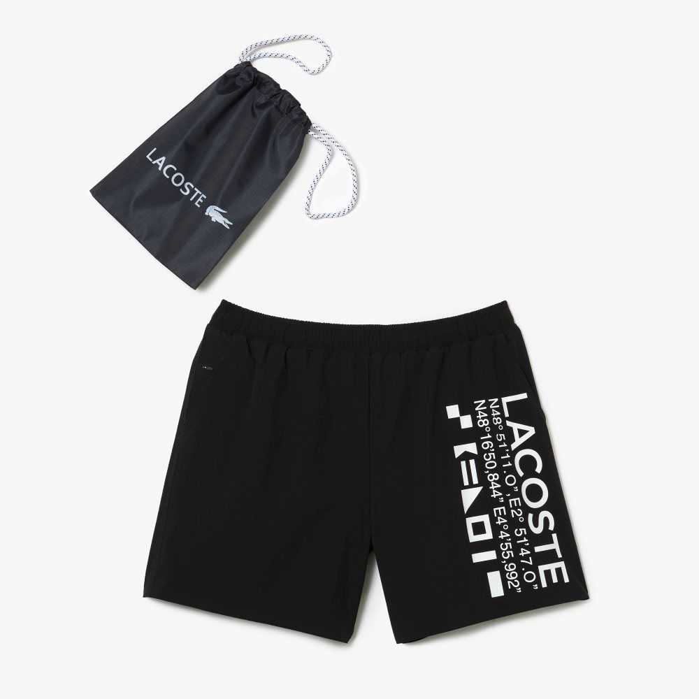 Lacoste Nautical Print Swim Shorts Black / White | AURP-40829