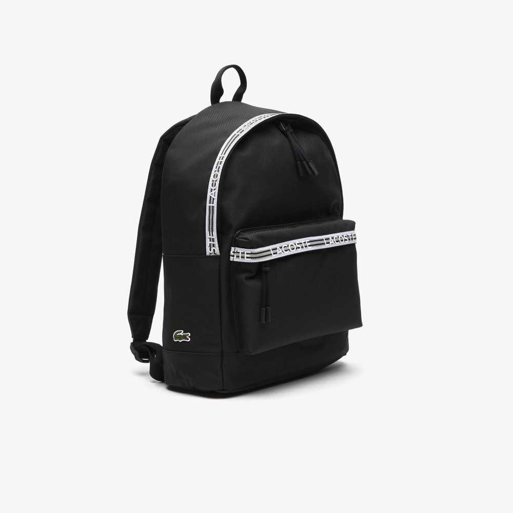 Lacoste Neocroc Backpack with Zipped Logo Straps Noir Blanc | PEBS-96301