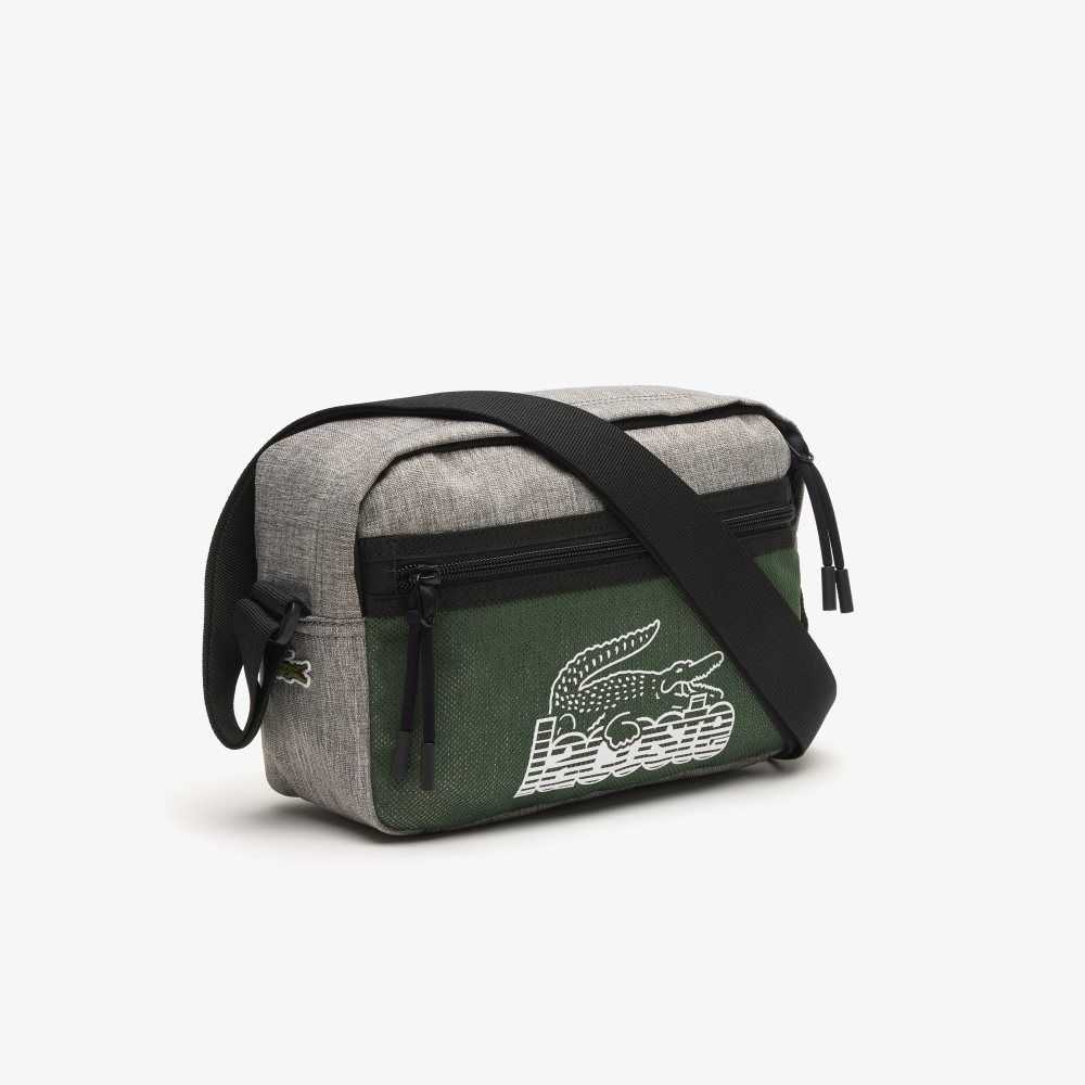 Lacoste Neocroc Contrast Print Shoulder Bag Gris Chine Vert 132 Noir | HJEM-90532