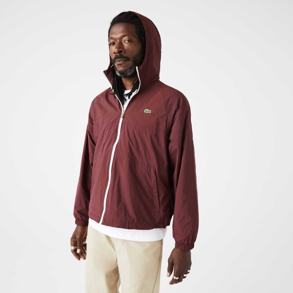 Lacoste New Classic Light Hooded Zippered Jacket Bordeaux | PHOK-42870