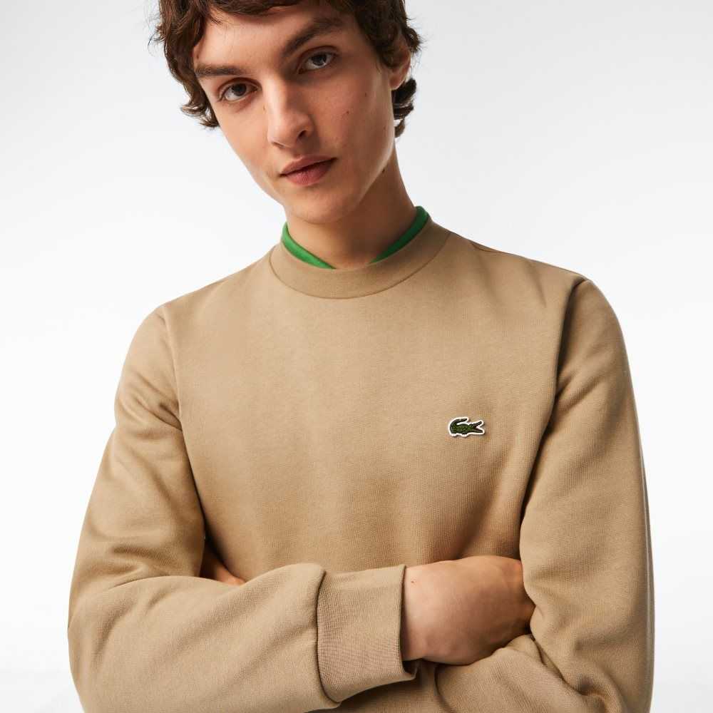 Lacoste Organic Brushed Cotton Sweatshirt Beige | PNDA-57248