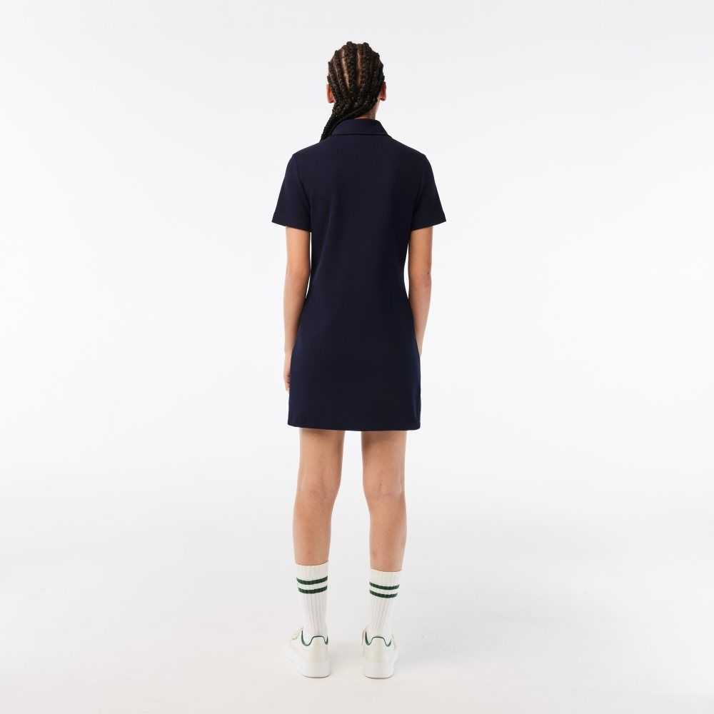 Lacoste Organic Cotton Buttoned Polo Dress Navy Blue | WQKV-02736