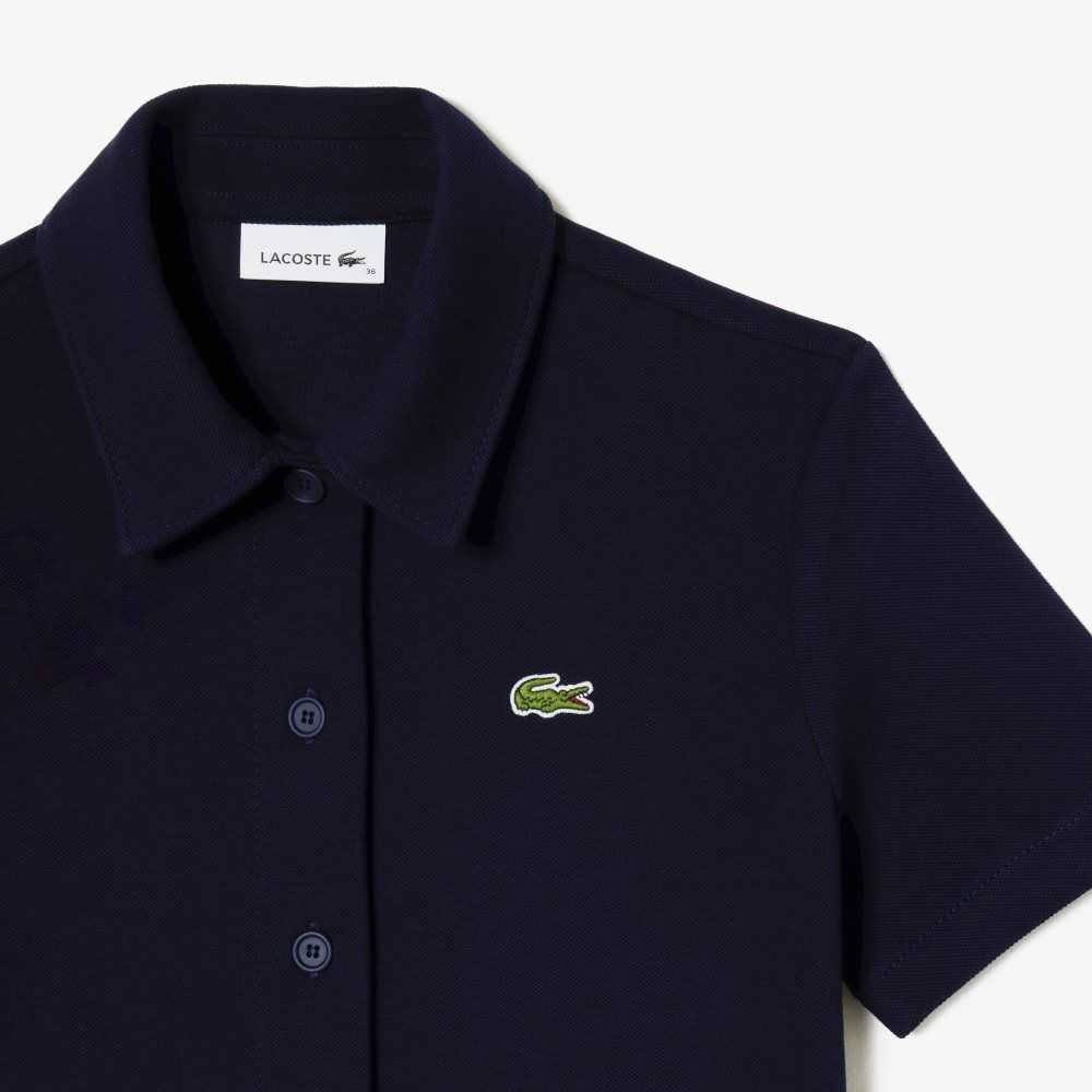 Lacoste Organic Cotton Buttoned Polo Dress Navy Blue | WQKV-02736