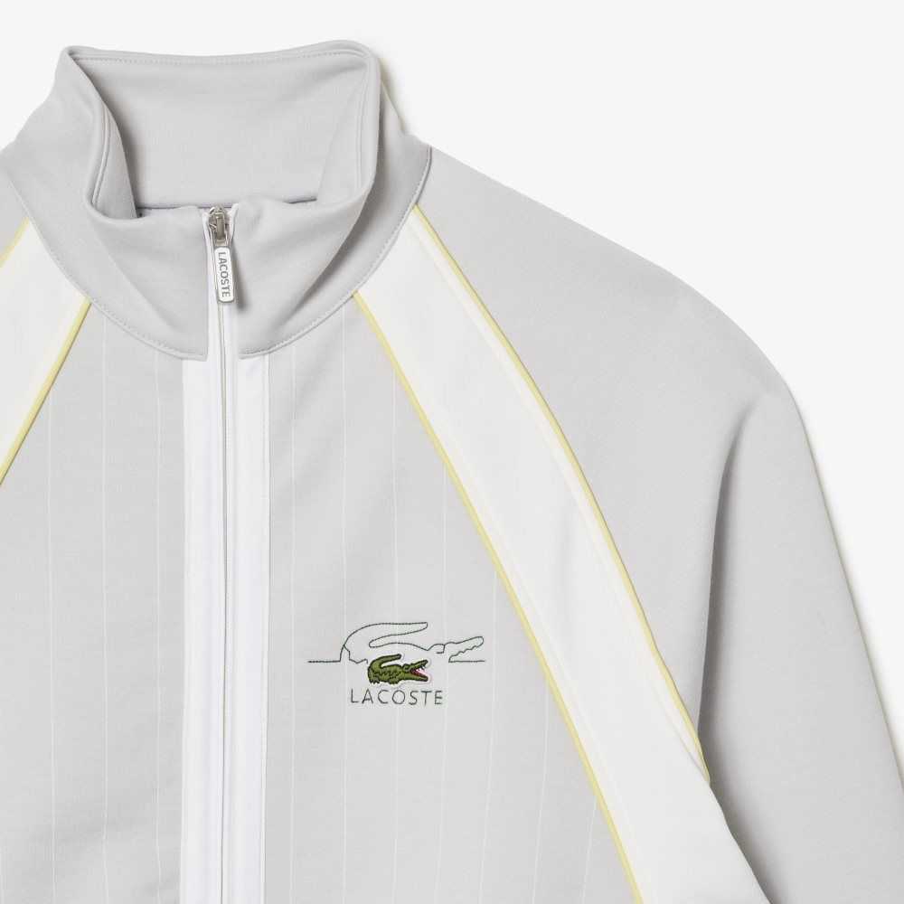 Lacoste Organic Cotton Colorblock Zipped Sweatshirt Light Grey / White / Yellow | HKZT-58423