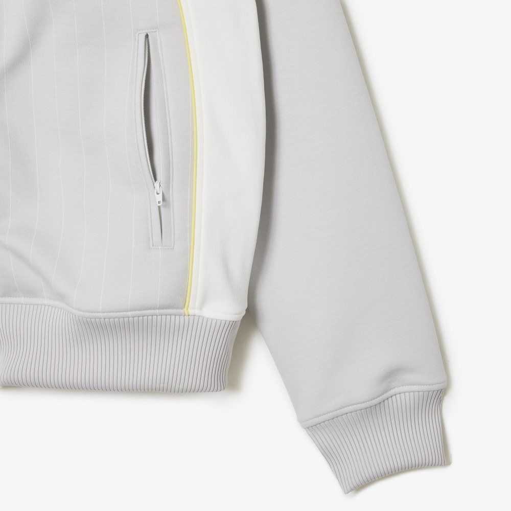 Lacoste Organic Cotton Colorblock Zipped Sweatshirt Light Grey / White / Yellow | HKZT-58423