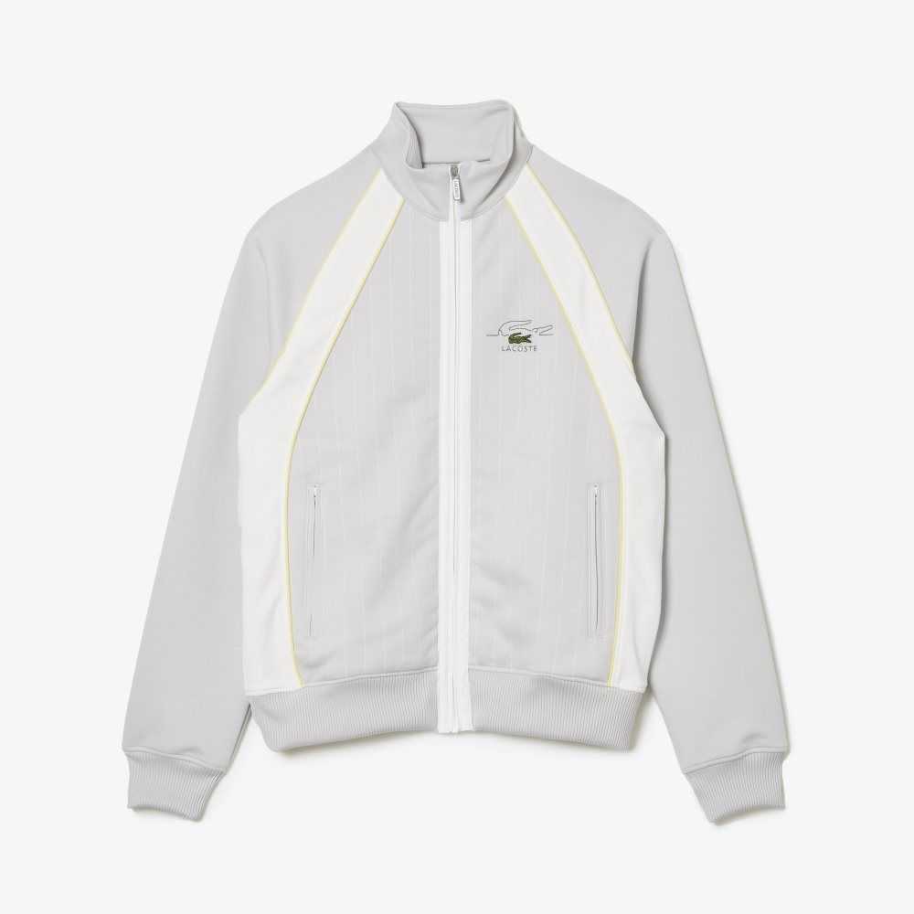 Lacoste Organic Cotton Colorblock Zipped Sweatshirt Light Grey / White / Yellow | HKZT-58423