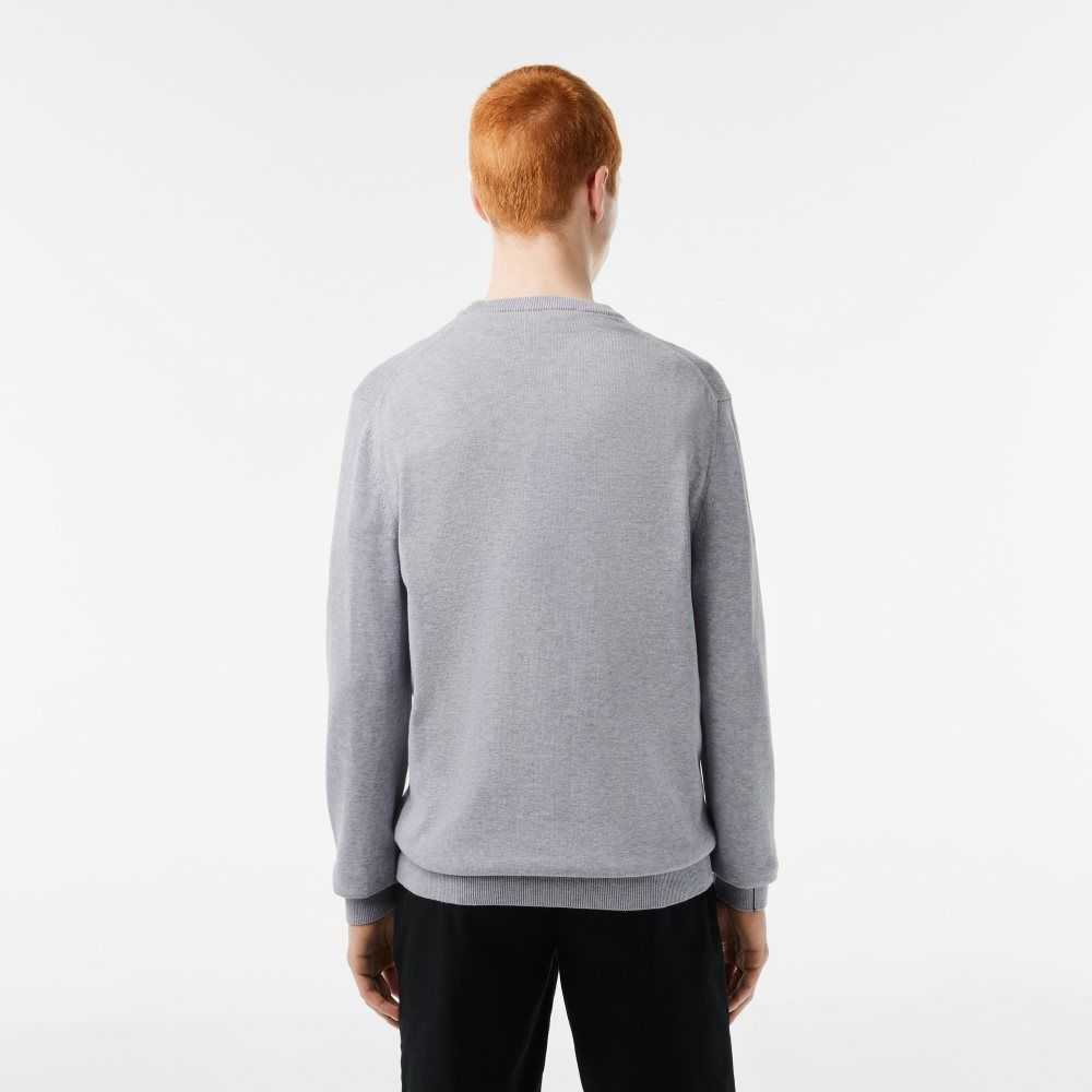 Lacoste Organic Cotton Crew Neck Sweater Grey Chine | WXBY-34971