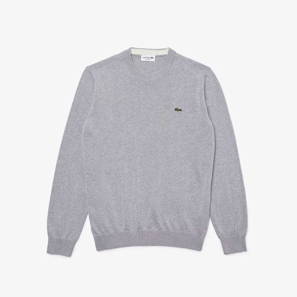 Lacoste Organic Cotton Crew Neck Sweater Grey Chine | WXBY-34971