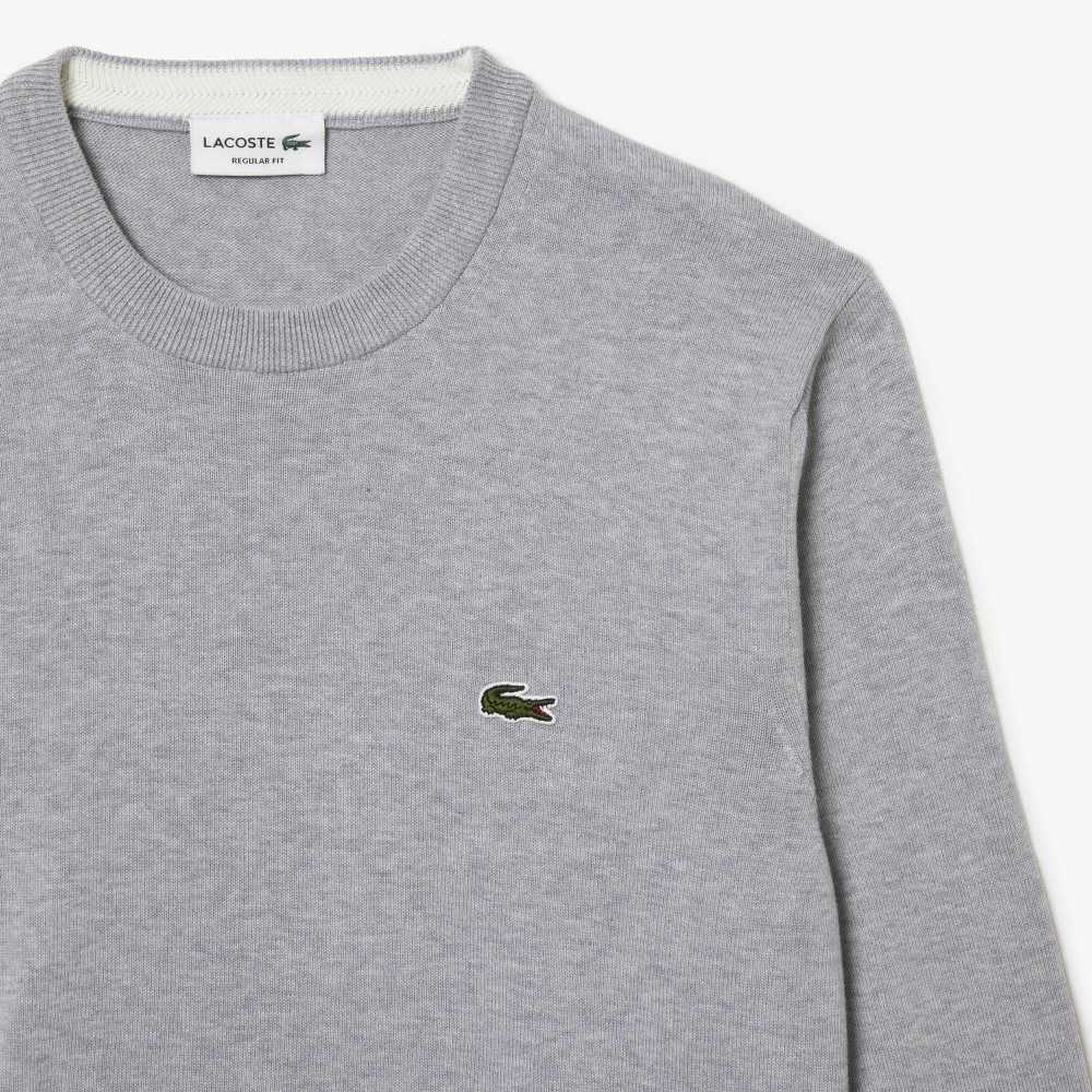 Lacoste Organic Cotton Crew Neck Sweater Grey Chine | WXBY-34971