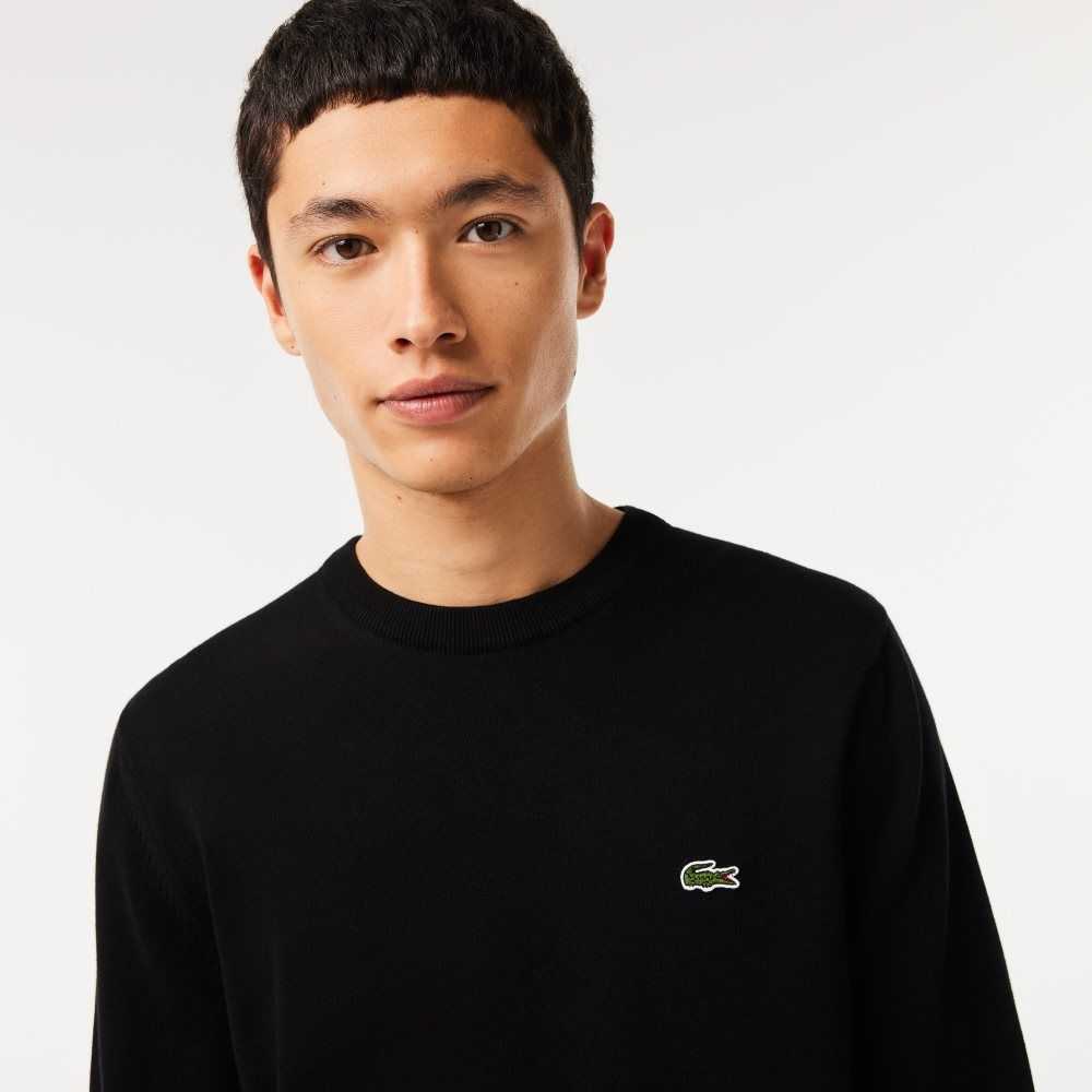 Lacoste Organic Cotton Crew Neck Sweater Black | ZCKY-13845