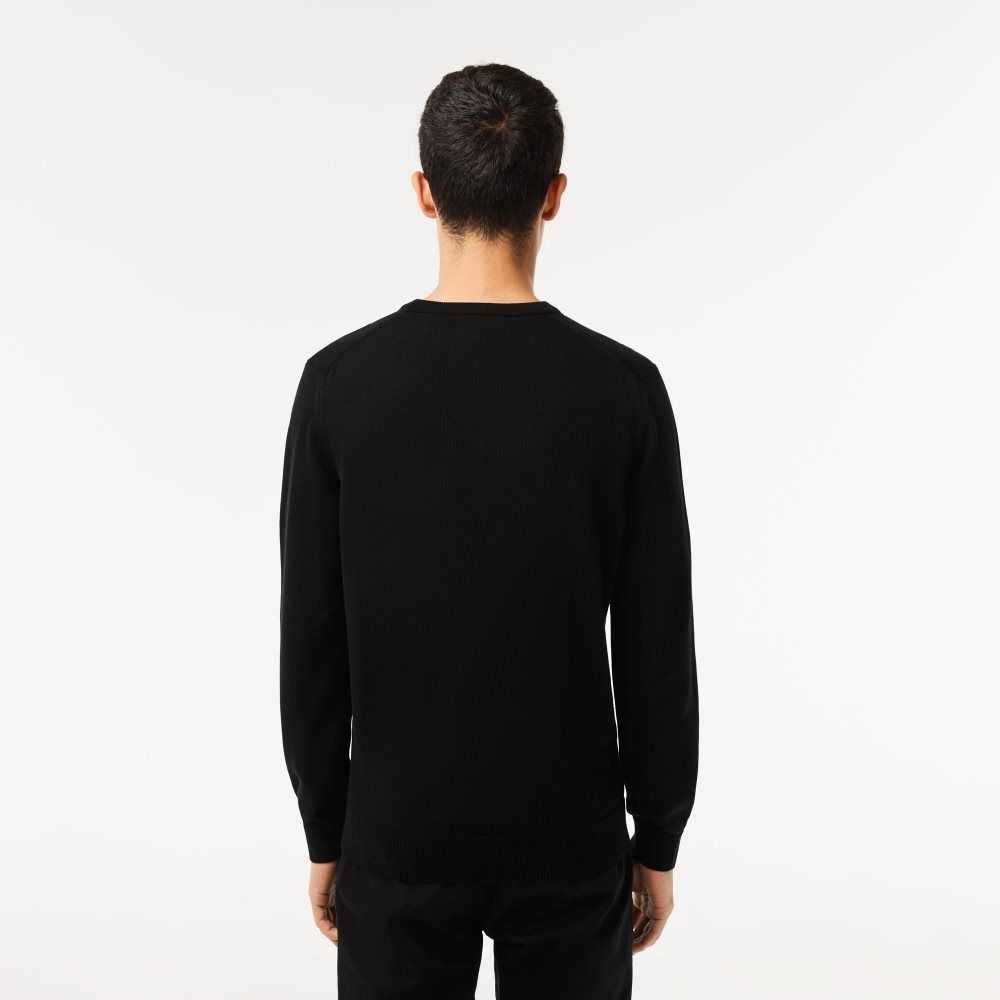 Lacoste Organic Cotton Crew Neck Sweater Black | ZCKY-13845