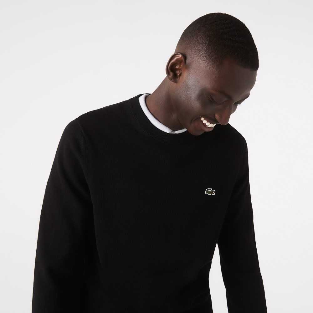 Lacoste Organic Cotton Crew Neck Sweater Black | ZCKY-13845