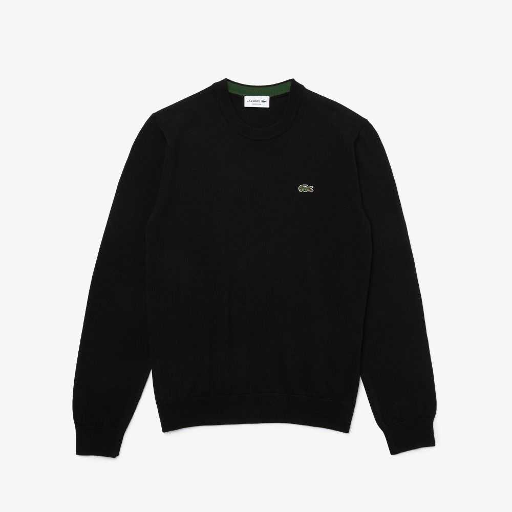 Lacoste Organic Cotton Crew Neck Sweater Black | ZCKY-13845