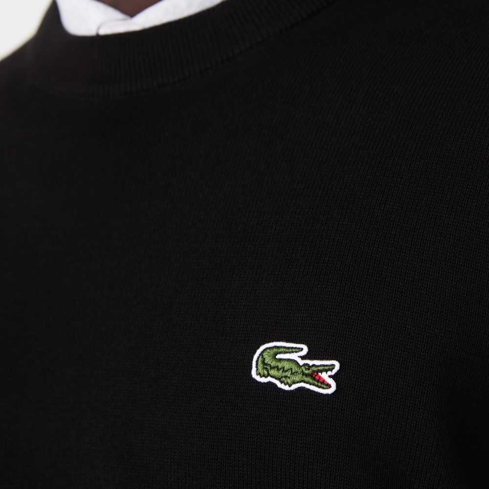 Lacoste Organic Cotton Crew Neck Sweater Black | ZCKY-13845