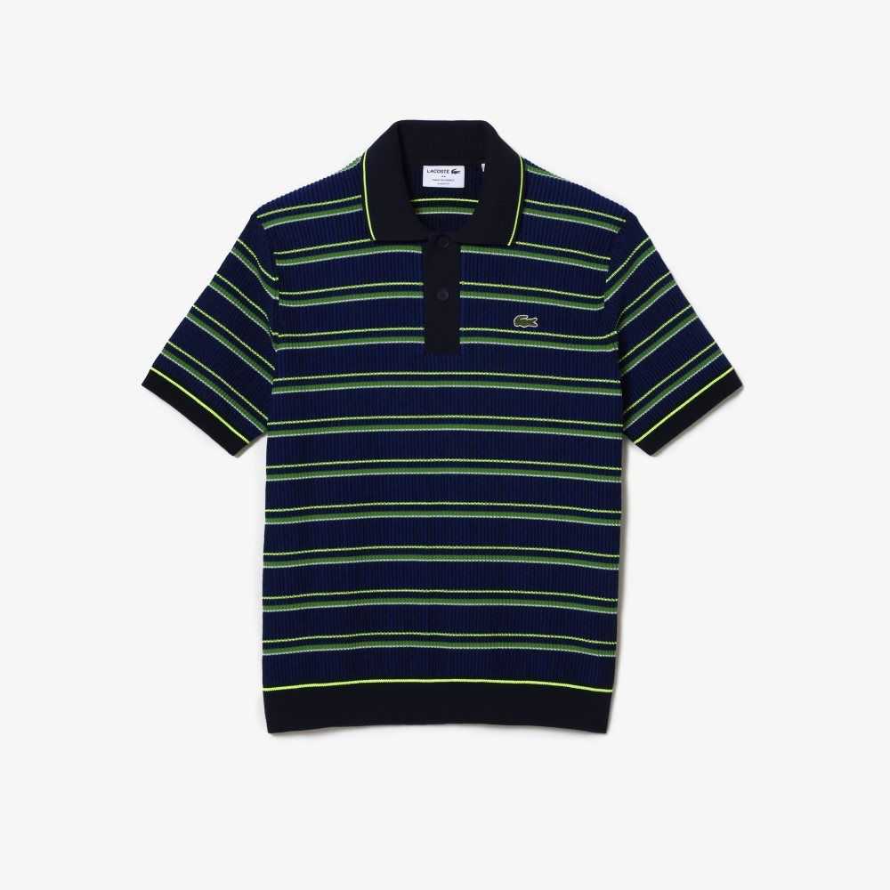 Lacoste Organic Cotton French Made Striped Polo Blue / Black / White | EDWO-23710