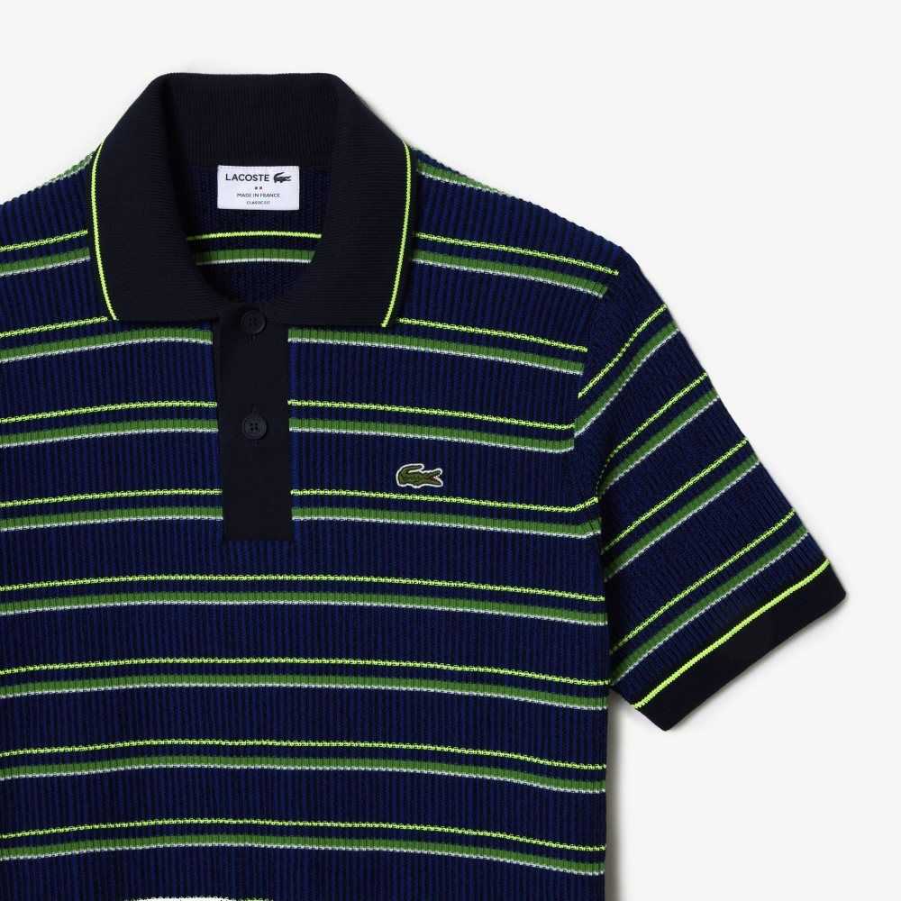 Lacoste Organic Cotton French Made Striped Polo Blue / Black / White | EDWO-23710