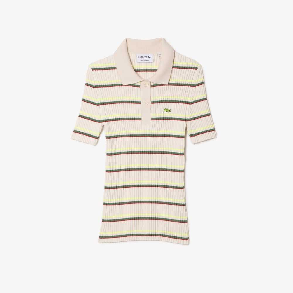 Lacoste Organic Cotton French Made Striped Polo White | KUFL-16748