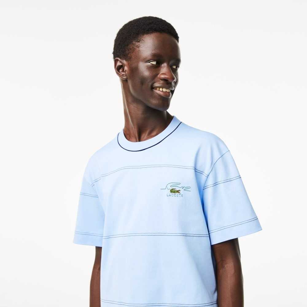 Lacoste Organic Cotton Jersey Stripe T-Shirt Blue | CRFB-31264