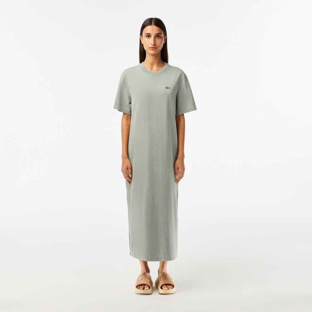 Lacoste Organic Cotton Long T-Shirt Dress Light Green | TMPF-21968