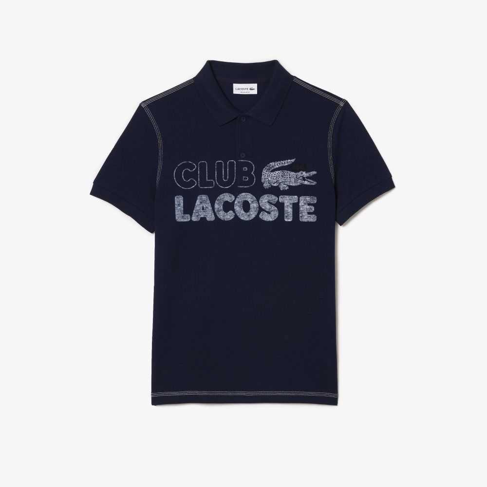 Lacoste Organic Cotton Printed Polo Navy Blue | ASJZ-37615