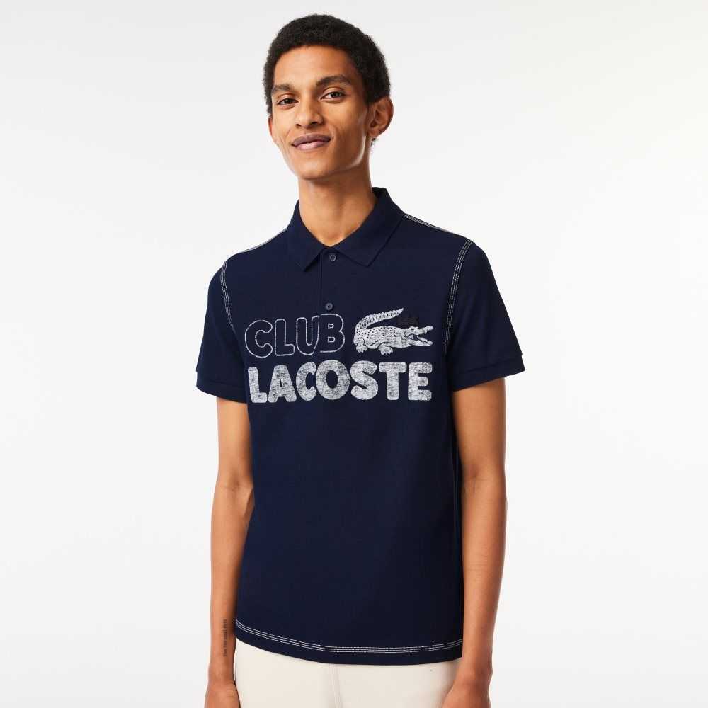 Lacoste Organic Cotton Printed Polo Navy Blue | ASJZ-37615