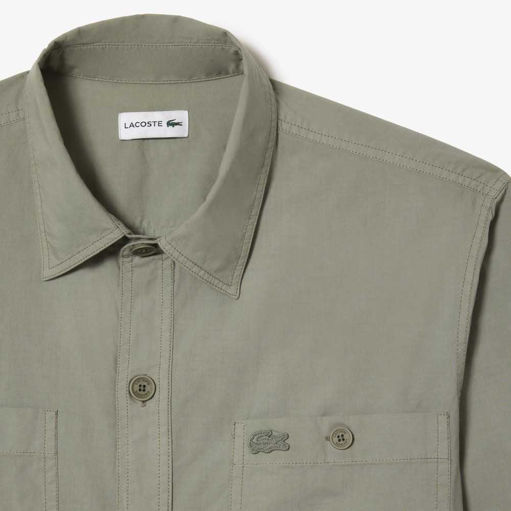 Lacoste Organic Cotton Shirt Khaki Green | IDHZ-20517