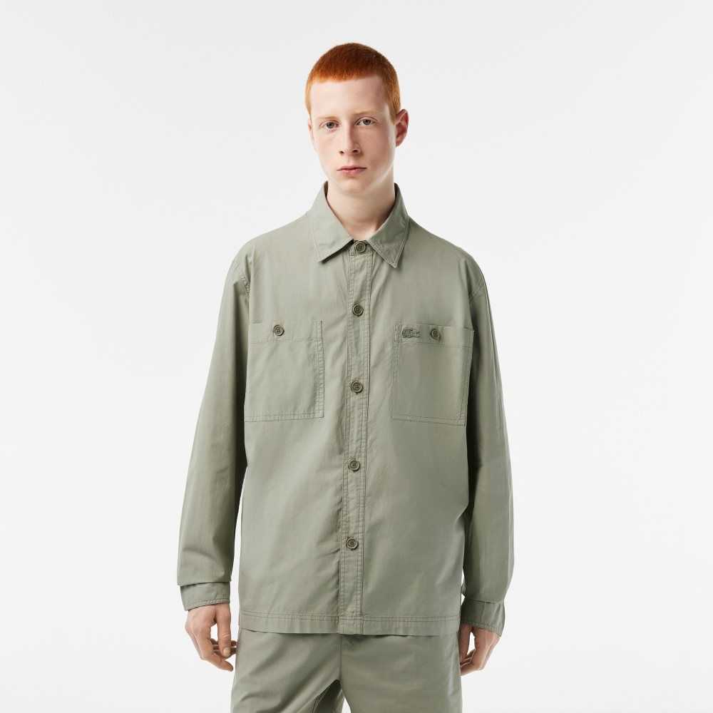 Lacoste Organic Cotton Shirt Khaki Green | IDHZ-20517