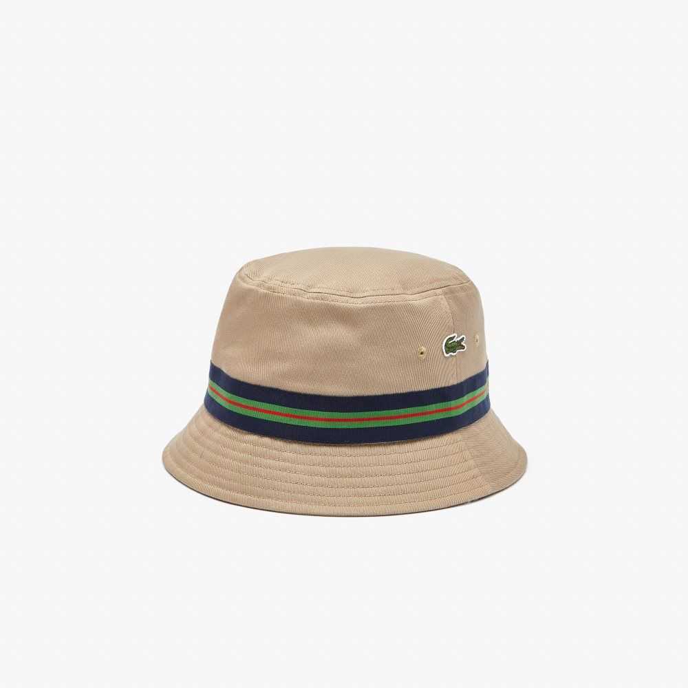 Lacoste Organic Cotton Stripe Band Bucket Hat Beige | CHTQ-74038