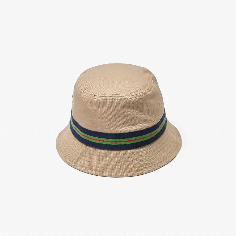 Lacoste Organic Cotton Stripe Band Bucket Hat Beige | CHTQ-74038