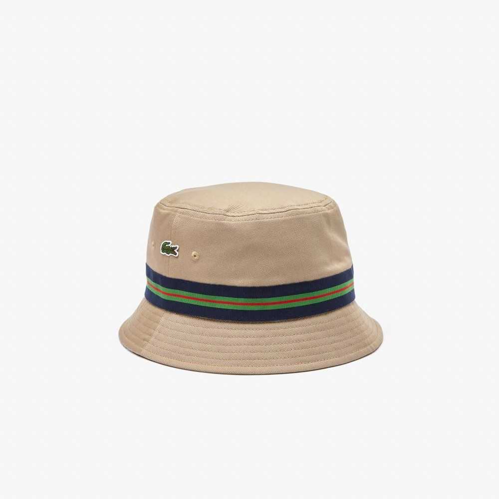 Lacoste Organic Cotton Stripe Band Bucket Hat Beige | CHTQ-74038