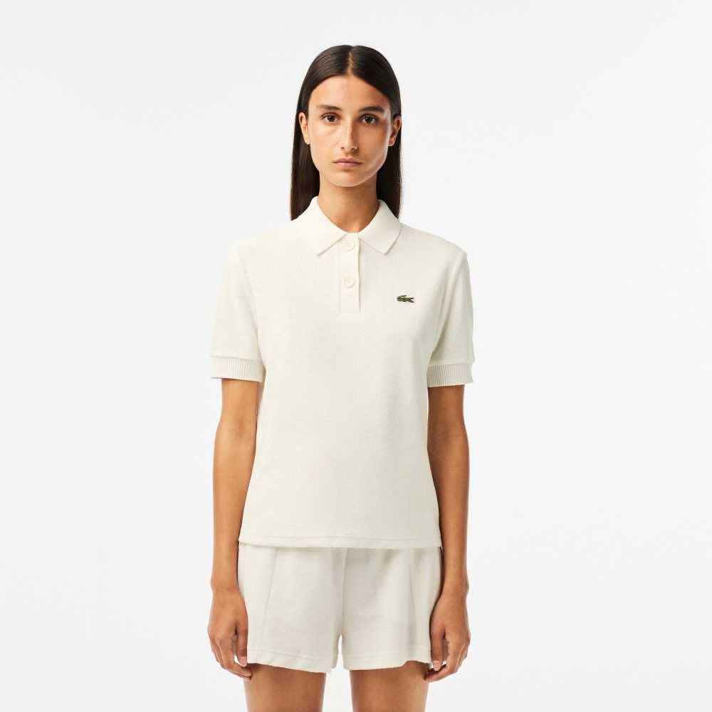 Lacoste Organic Cotton Terry Cloth Polo White | FTNX-28316