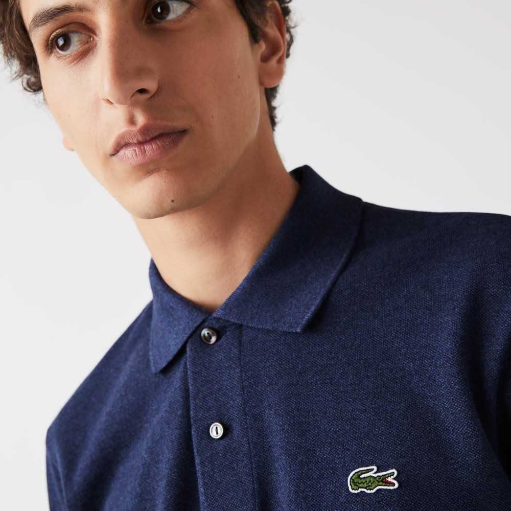 Lacoste Original L.12.12 Heathered Petit Pique Cotton Polo Blue Chine | EMKQ-84397