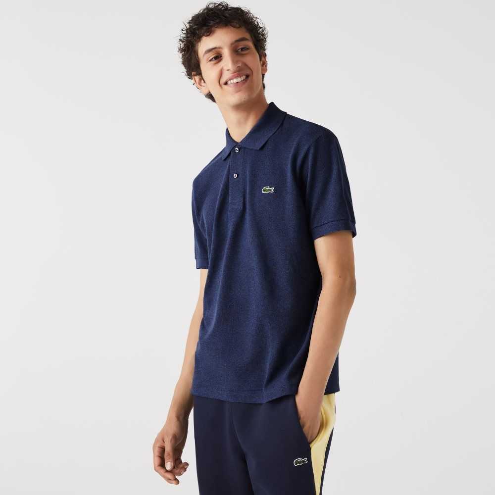 Lacoste Original L.12.12 Heathered Petit Pique Cotton Polo Blue Chine | EMKQ-84397