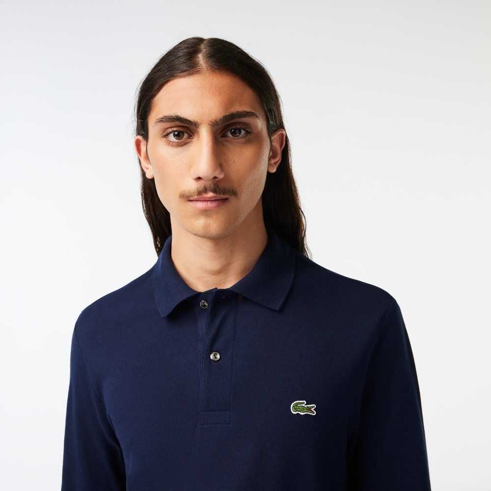 Lacoste Original L.12.12 Long Sleeve Cotton Polo Navy Blue | FDEV-72609