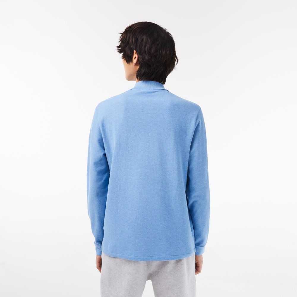 Lacoste Original L.12.12 Long Sleeve Heathered Cotton Polo Blue Chine | JALR-61527