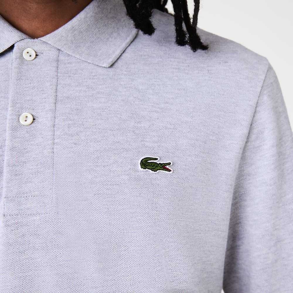 Lacoste Original L.12.12 Long Sleeve Heathered Cotton Polo Grey Chine | PYAX-13758