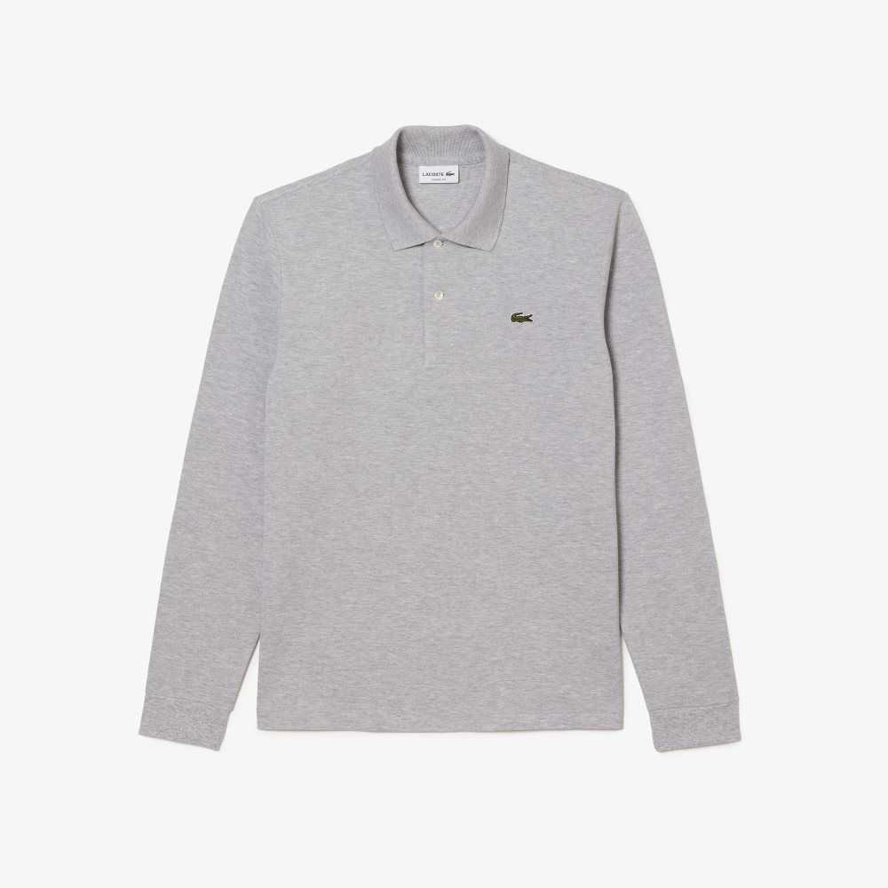 Lacoste Original L.12.12 Long Sleeve Heathered Cotton Polo Grey Chine | PYAX-13758