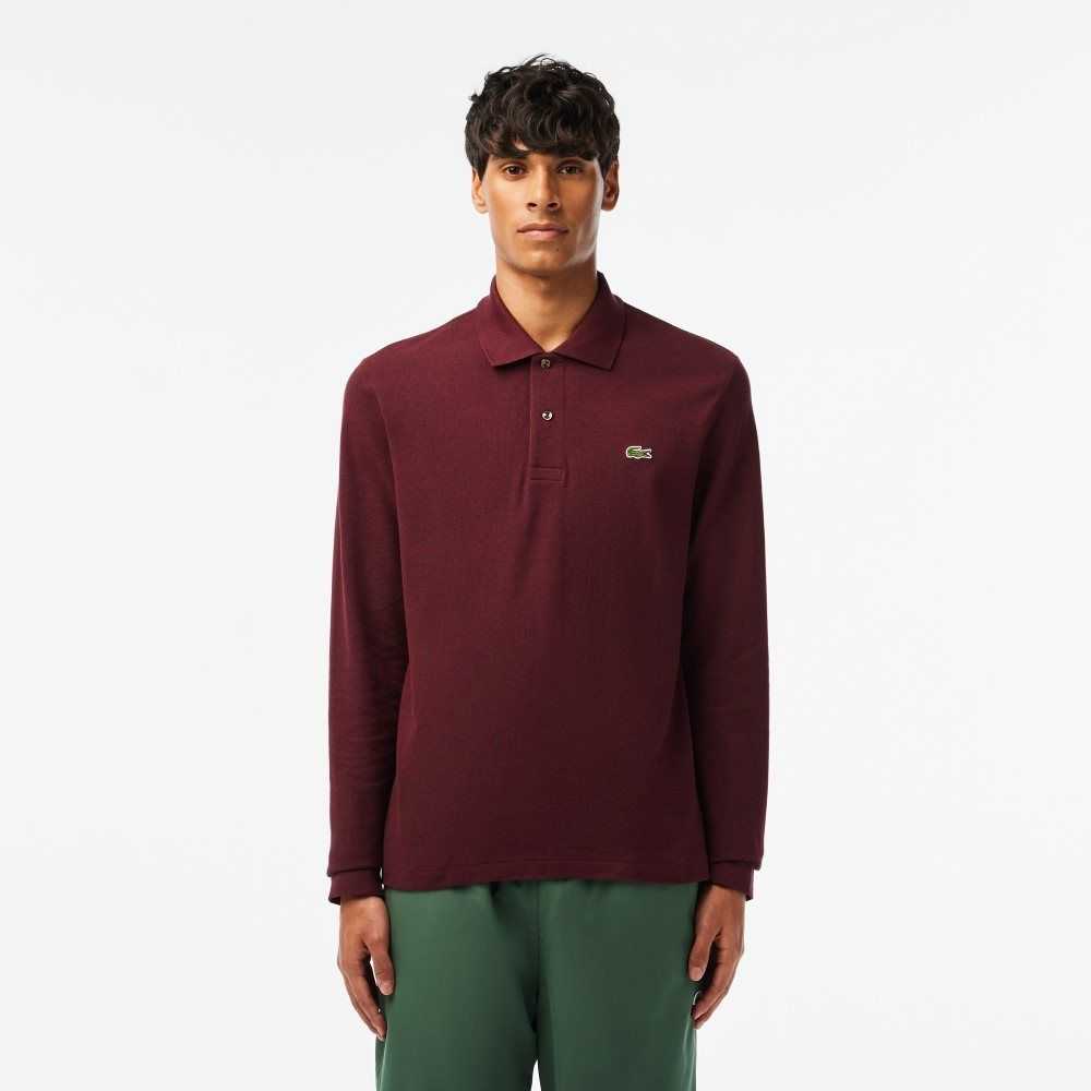 Lacoste Original L.12.12 Long Sleeve Heathered Cotton Polo Bordeaux | QXWL-05683